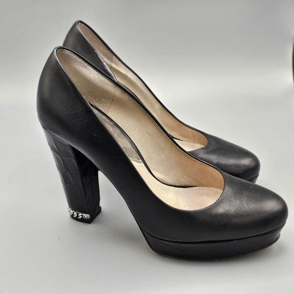 Michael Kors The Jet Set 6 Black Leather Sabrina Pump (Size 6M) Metal Accents - Picture 1 of 14